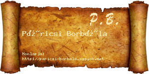 Páricsi Borbála névjegykártya
